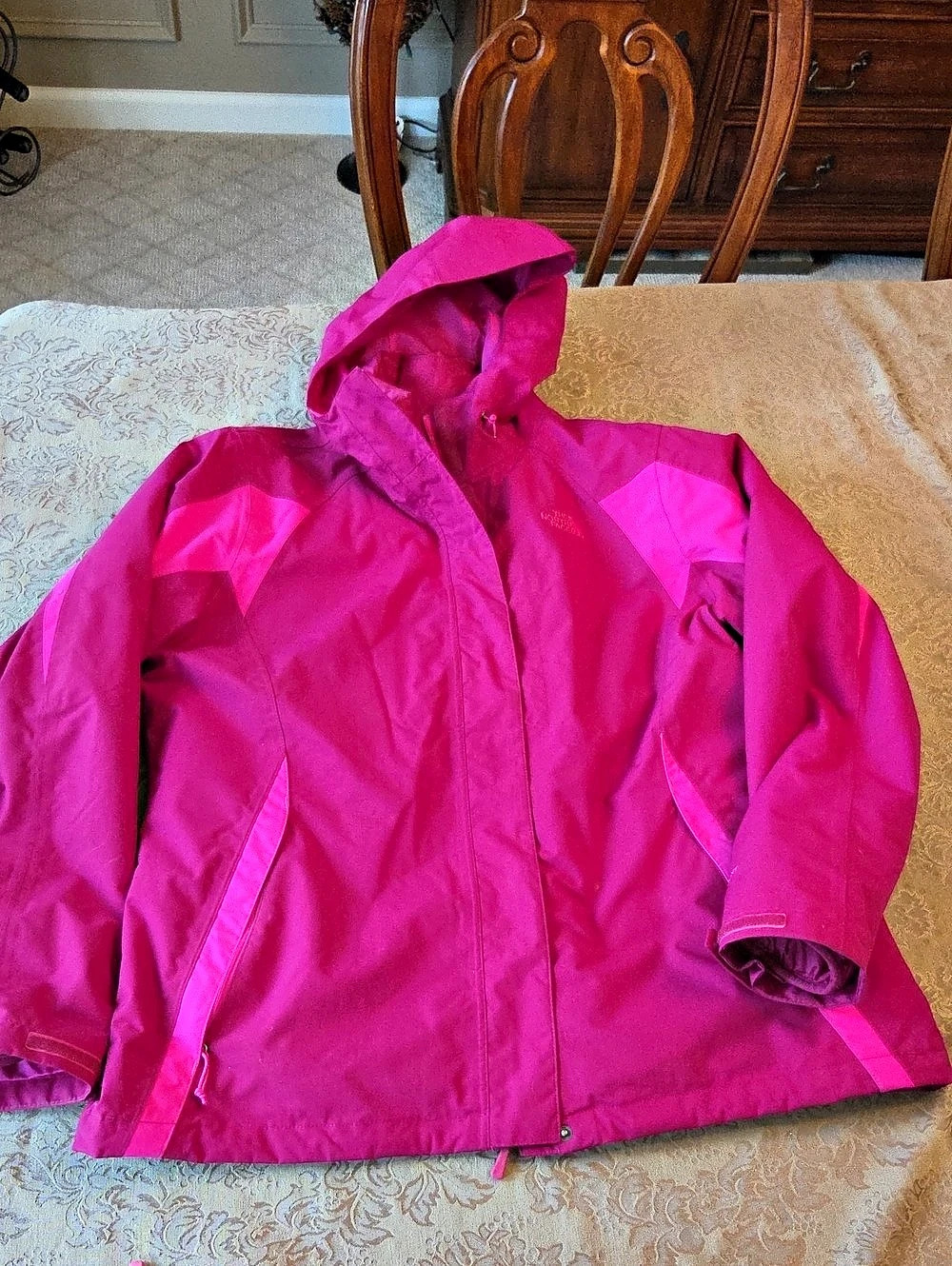 The North Face Color Block Hooded Ski Jacket in Pink